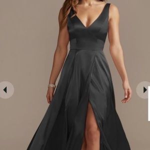 Worn once David’s bridal charmeuse tank v-neck bridesmaid dress with slit